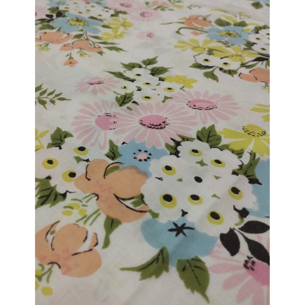 Vintage Pequot Muslin Double / Full Flat Sheet Floral Pink Yellow No Iron Daisy